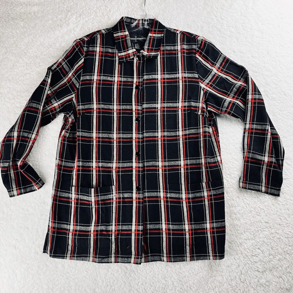 Long Line Jacket Shacket Shirt Snap Linen Blend Black Plaid Women's size 10